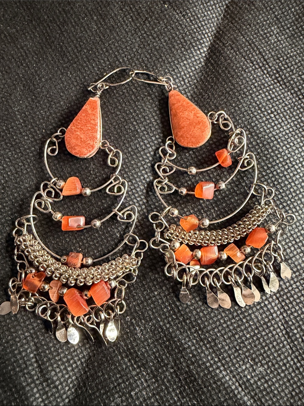 Bohemian Orange Teardrop Dangle Earrings - Unbranded